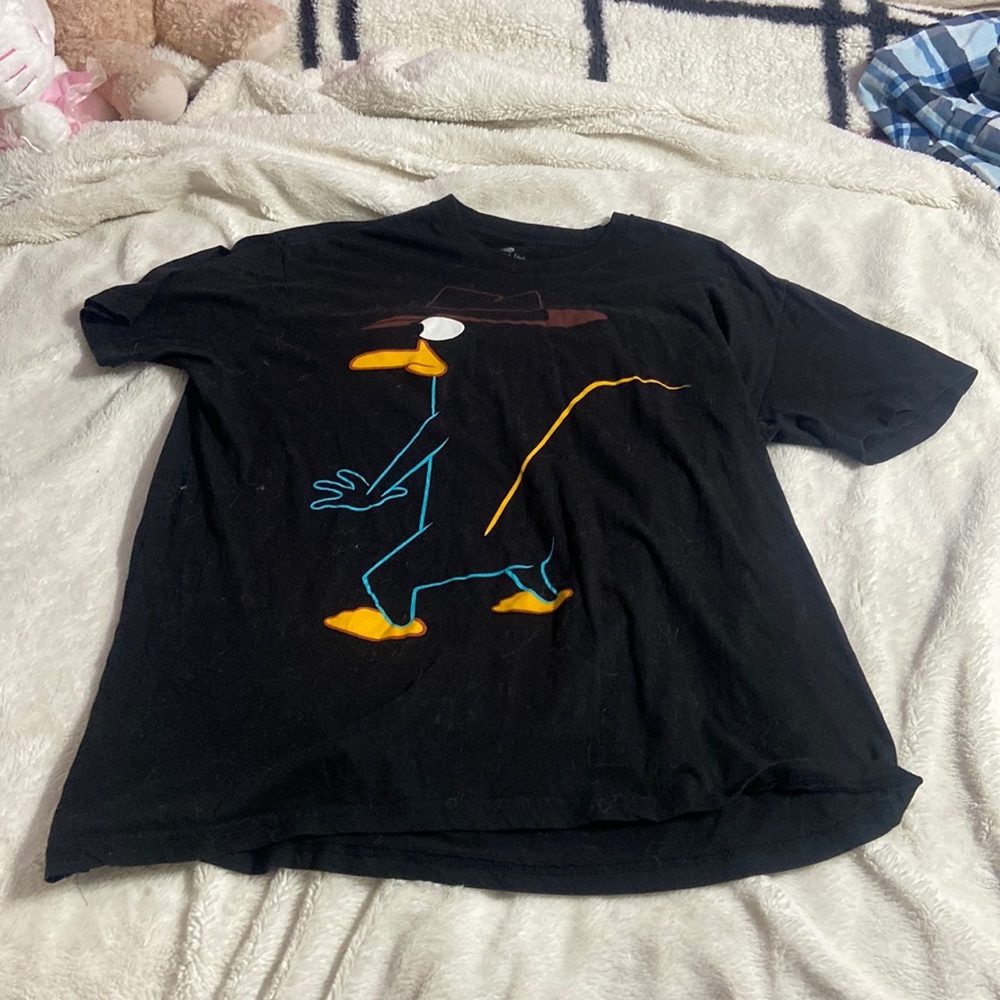 Women’s black short sleeve shirt with Perry the platypus design